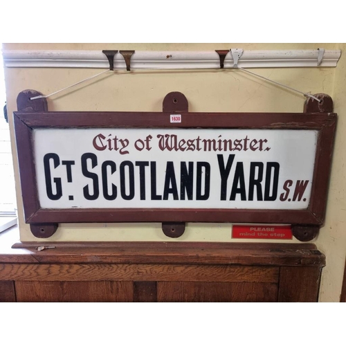 1630 - A late Victorian street sign, inscribed 'City of Westminster, Gt. Scotland Yard S.W.', 25.5 x 8... 