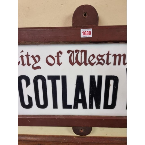 1630 - A late Victorian street sign, inscribed 'City of Westminster, Gt. Scotland Yard S.W.', 25.5 x 8... 