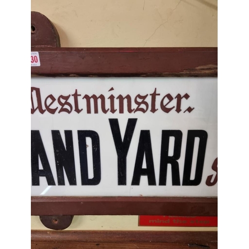 1630 - A late Victorian street sign, inscribed 'City of Westminster, Gt. Scotland Yard S.W.', 25.5 x 8... 