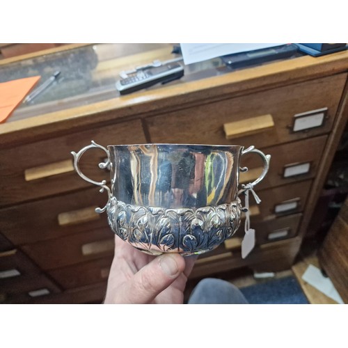 341 - A provincial Charles II silver porringer, maker's mark unidentified, York 1672, with later engraved ... 