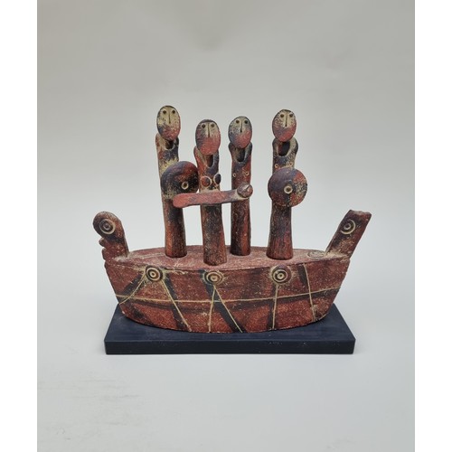 1441 - Studio Pottery: John Maltby, 'Family and Boat', signed titled and dated 2014, ceramic, 25 x 28cm....