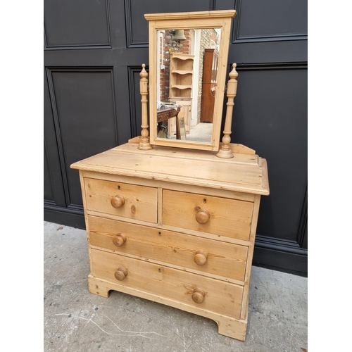 1025 - An antique pine mirror back chest, 85.5cm wide.