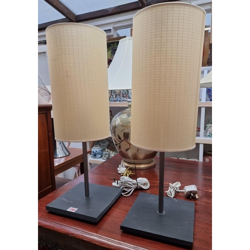 1208 - A pair of contemporary slate base table lamps, total height 63cm.