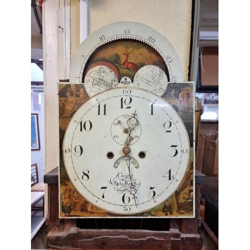 1228 - An early 19th century mahogany and inlaid eight day longcase clock, the 14in painted dial with moon ... 