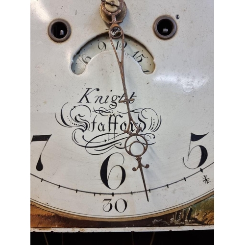 1228 - An early 19th century mahogany and inlaid eight day longcase clock, the 14in painted dial with moon ... 