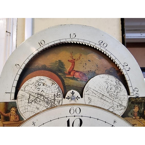 1228 - An early 19th century mahogany and inlaid eight day longcase clock, the 14in painted dial with moon ... 