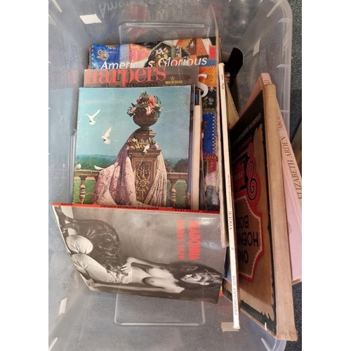 181 - MISCELLANEOUS BOOKS & PERIODICALS: a quantity in box, to include vintage Harpers and Vogue ... 