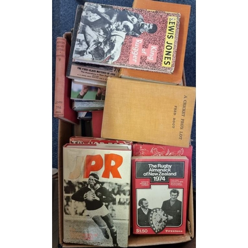 186 - SPORT: a large carton of books related, chiefly mid-later 20thc publications on rugby, football... 