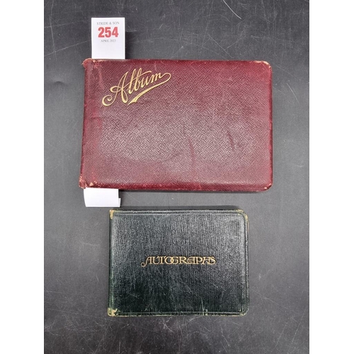 254 - AUTOGRAPH BOOKS: a leather bound autograph book containing various signatures, watercolour and ... 