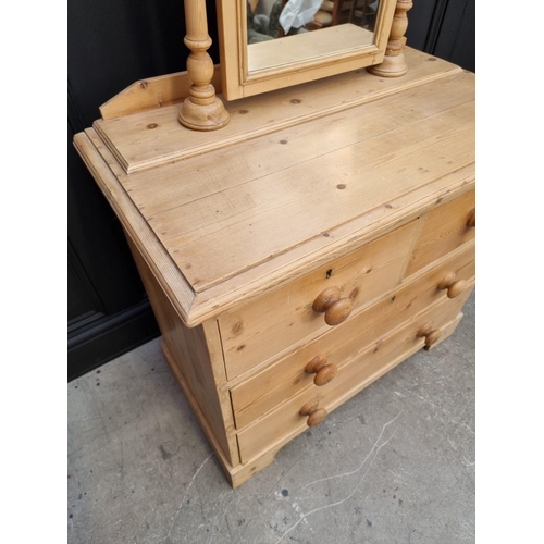 1025 - An antique pine mirror back chest, 85.5cm wide.