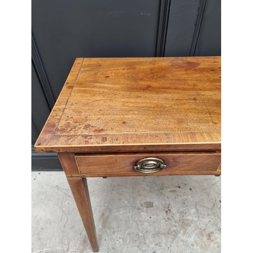 1031 - A George III mahogany and line inlaid two drawer side table, 76.5cm wide. 