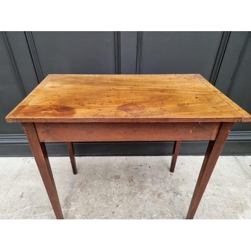 1031 - A George III mahogany and line inlaid two drawer side table, 76.5cm wide. 