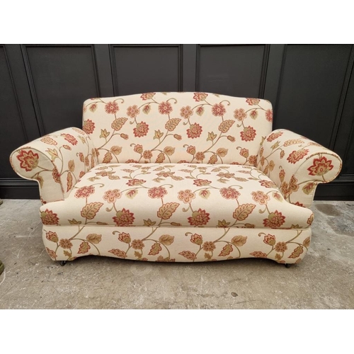 1080 - A small Edwardian settee, formerly with drop ends, approx 153cm wide. 