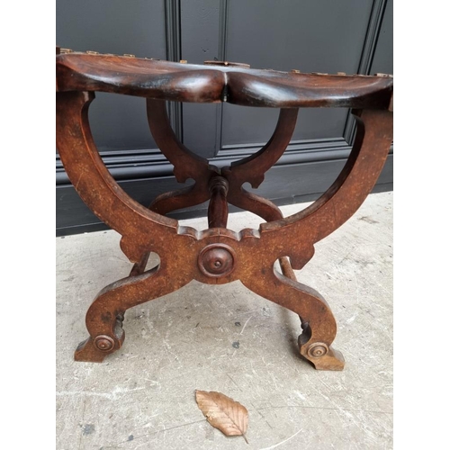 1093 - An unusual late Victorian mahogany novelty horseshoe stool, inscribed 'Good Luck'. ... 