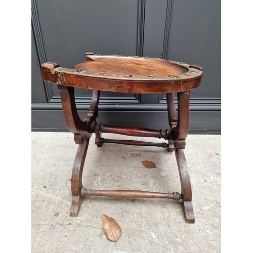 1093 - An unusual late Victorian mahogany novelty horseshoe stool, inscribed 'Good Luck'. ... 