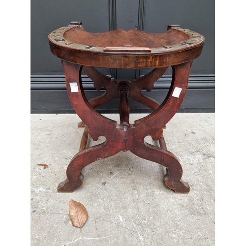 1093 - An unusual late Victorian mahogany novelty horseshoe stool, inscribed 'Good Luck'. ... 