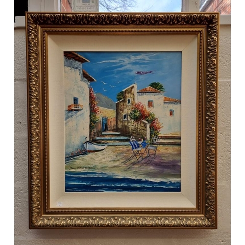 1120 - European School, a Mediterranean scene, indistinctly signed, oil on canvas, 60 x 50cm. ... 