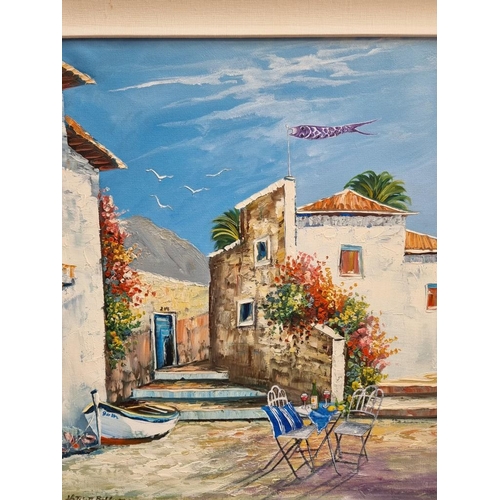 1120 - European School, a Mediterranean scene, indistinctly signed, oil on canvas, 60 x 50cm. ... 