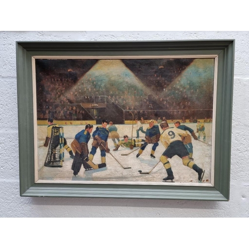 1137 - Harry Young, 'Ice Hockey, Streatham', signed, oil on canvas, 52 x 74cm. Provenance: exhibited N... 