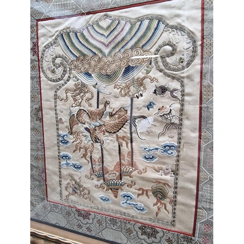 1153 - WITHDRAWN FROM SALE A Chinese embroidered silk panel,probably 18th century, 34.5 x 29.5cm.... 