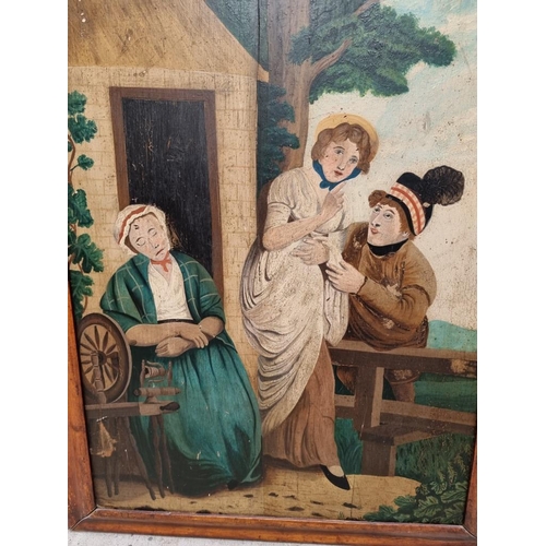 1157 - British Naive School, 19th century, figures by a cottage, a pair, oil on panel, 60 x 46cm. (2) ... 