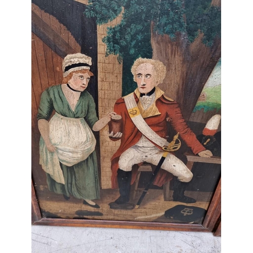 1157 - British Naive School, 19th century, figures by a cottage, a pair, oil on panel, 60 x 46cm. (2) ... 