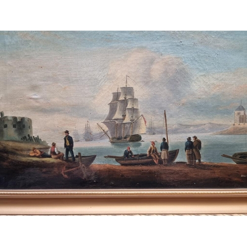 1162 - Circle of Thomas Luny, a coastal scene, oil on canvas, 32 x 44.5cm. 