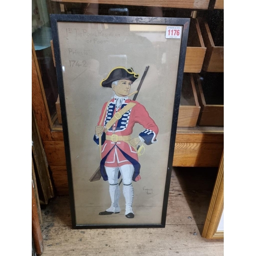 1176 - E V Howell, '1st The Royal Regiment of Foot, Private 1742', signed and dated 1926, gouache, 53 x 26c... 