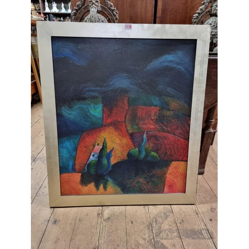 1178 - Este MacLeod, a stylized landscape, signed and dated 2000, acrylic on board, 69 x 59; together with ... 