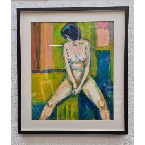 1183 - European School, a seated female nude, indistinctly inscribed verso, acrylic, 68 x 57cm. ... 