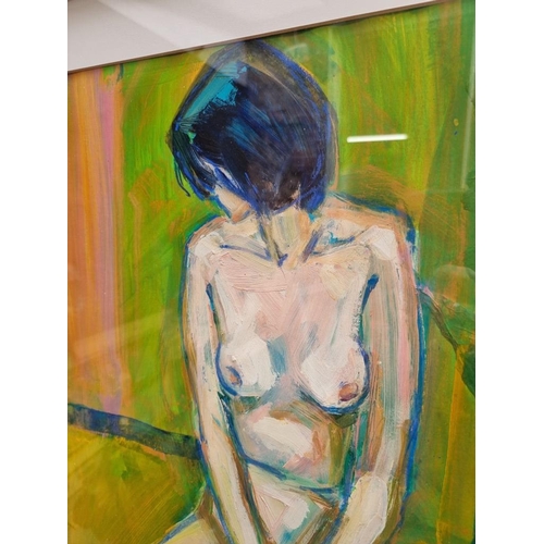 1183 - European School, a seated female nude, indistinctly inscribed verso, acrylic, 68 x 57cm. ... 