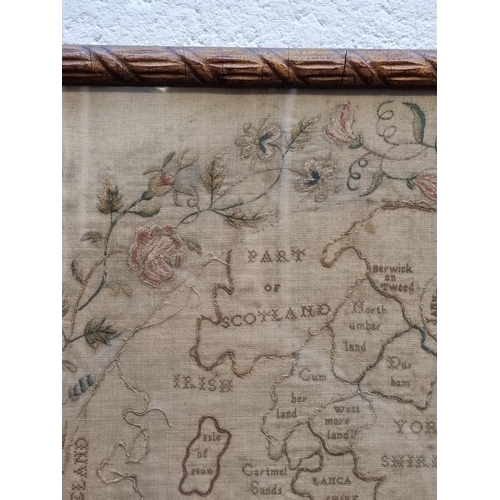 1187 - A Georgian petit point map sampler, 55.5 x 49cm. 