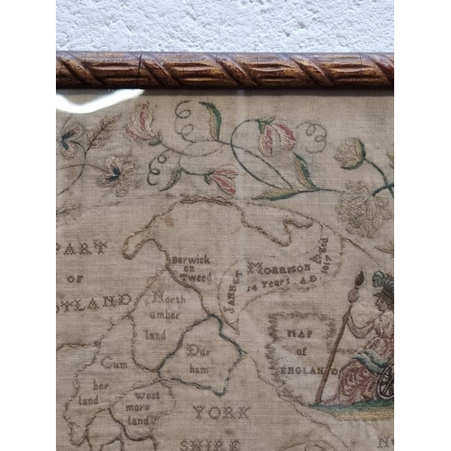 1187 - A Georgian petit point map sampler, 55.5 x 49cm. 