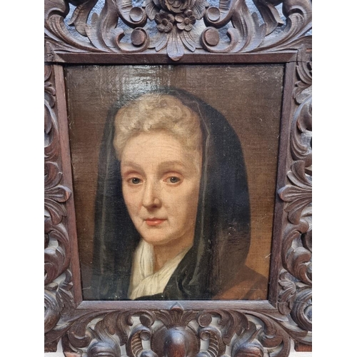 1188 - European School, 19th century, head and shoulders portrait of a lady, oil on canvas, 35 x 29cm, in a... 