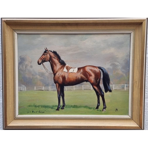 1189 - L.M., 'Court Circus' a racehorse in a landscape, monogramed and titled, oil on board, 40.5 x 55cm.... 