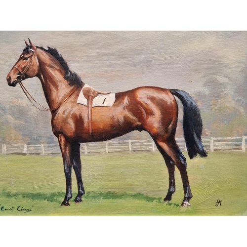 1189 - L.M., 'Court Circus' a racehorse in a landscape, monogramed and titled, oil on board, 40.5 x 55cm.... 