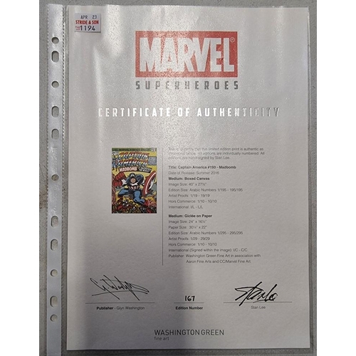 1194 - Stan Lee, Marvel Superheroes, 'Captain America #193 - Madbomb', signed and numbered 167/295, giclee ... 