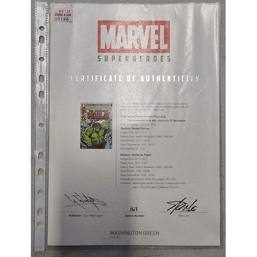 1196 - Stan Lee, Marvel Superheroes, 'The Incredible Hulk #82 - Marvel's TV Sensation', signed and numbered... 