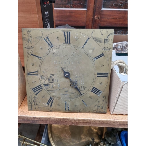 1215 - An 18th century 10in brass 30 hour clock dial and movement, inscribed 'George Miles Horton'; togethe... 