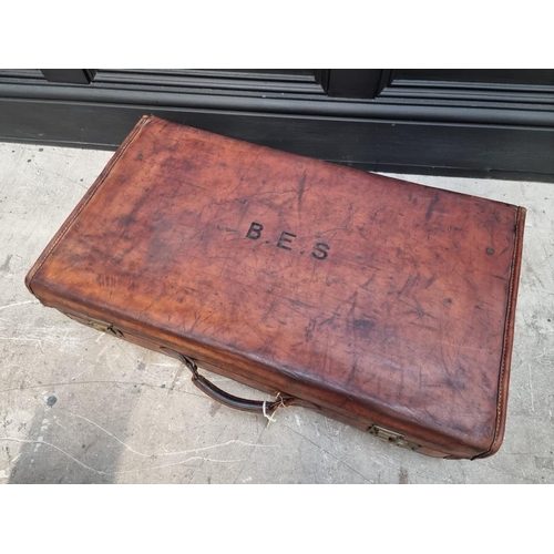 1220 - Two vintage tan leather cases, largest 77cm wide.  