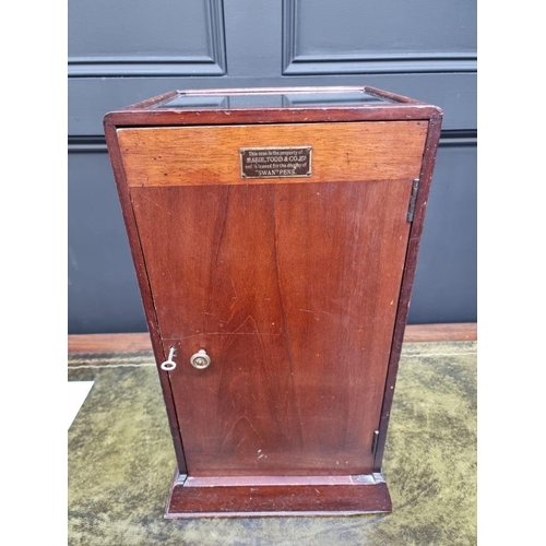 1224 - An unusual 1920s mahogany pen display case, labelled 'Mabie, Todd & Co Ltd', 52cm high x 32cm wi... 