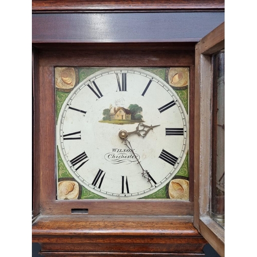 1229 - An early 19th century oak 30 hour longcase clock, the 12in square painted dial inscribed 'Wilson, Ch... 