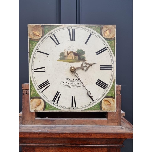 1229 - An early 19th century oak 30 hour longcase clock, the 12in square painted dial inscribed 'Wilson, Ch... 