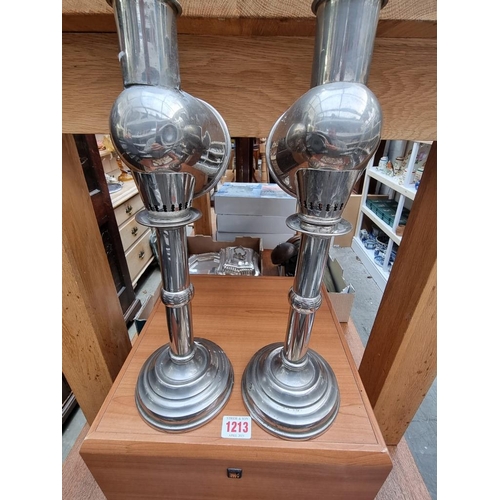 1256 - A pair of vintage nickel plated adjustable storm lamps. 