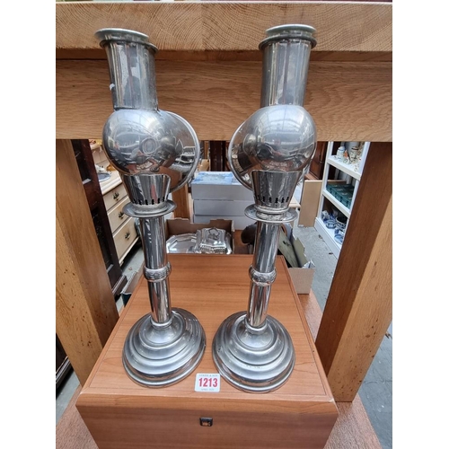 1256 - A pair of vintage nickel plated adjustable storm lamps. 