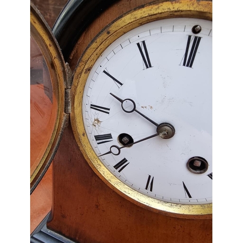 1270 - A Victorian walnut and inlaid mantel clock, by Camerer, Kuss, Tritschler & Co, 24cm high, with p... 