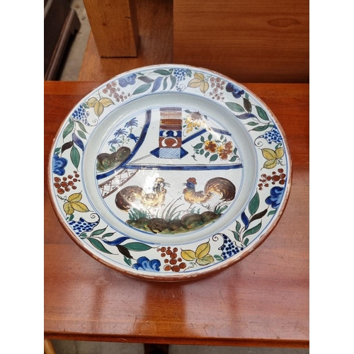 1274 - Two pairs of French tin glazed pottery plates; together with two Victorian ironstone plates. (6)... 