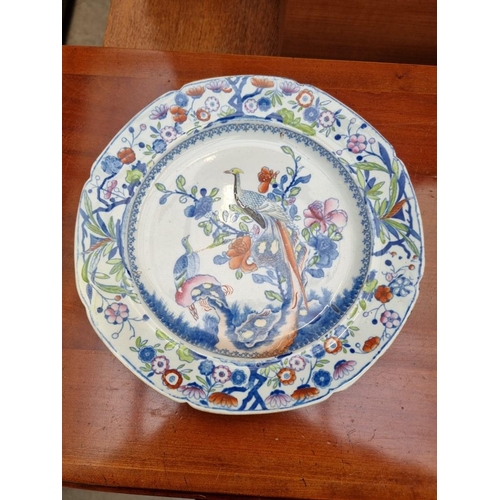 1274 - Two pairs of French tin glazed pottery plates; together with two Victorian ironstone plates. (6)... 