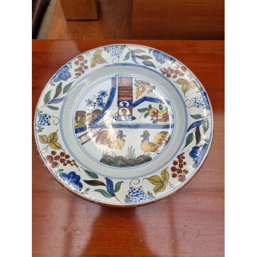 1274 - Two pairs of French tin glazed pottery plates; together with two Victorian ironstone plates. (6)... 