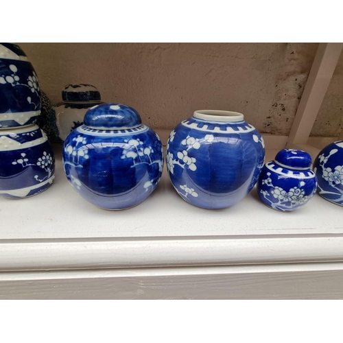 1294 - Ten Chinese blue and white ginger jars and covers, largest 15cm high.